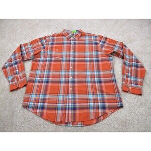 Ralph Lauren Men’s Orange Plaid Button Down Shirt XL | Classic Fit Cotton Casual